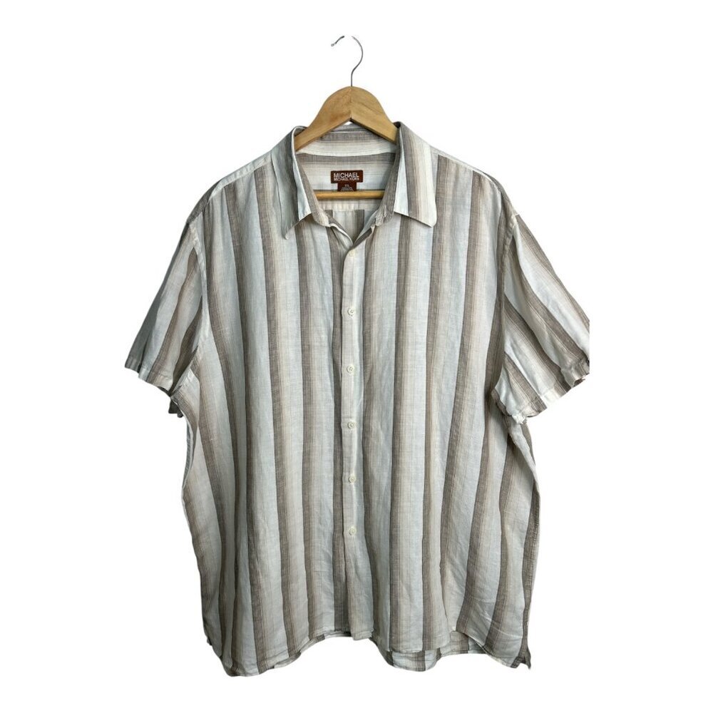 Michael Kors Men's XXL Linen Blend Brown Striped Button Down Camp‎ Vacation